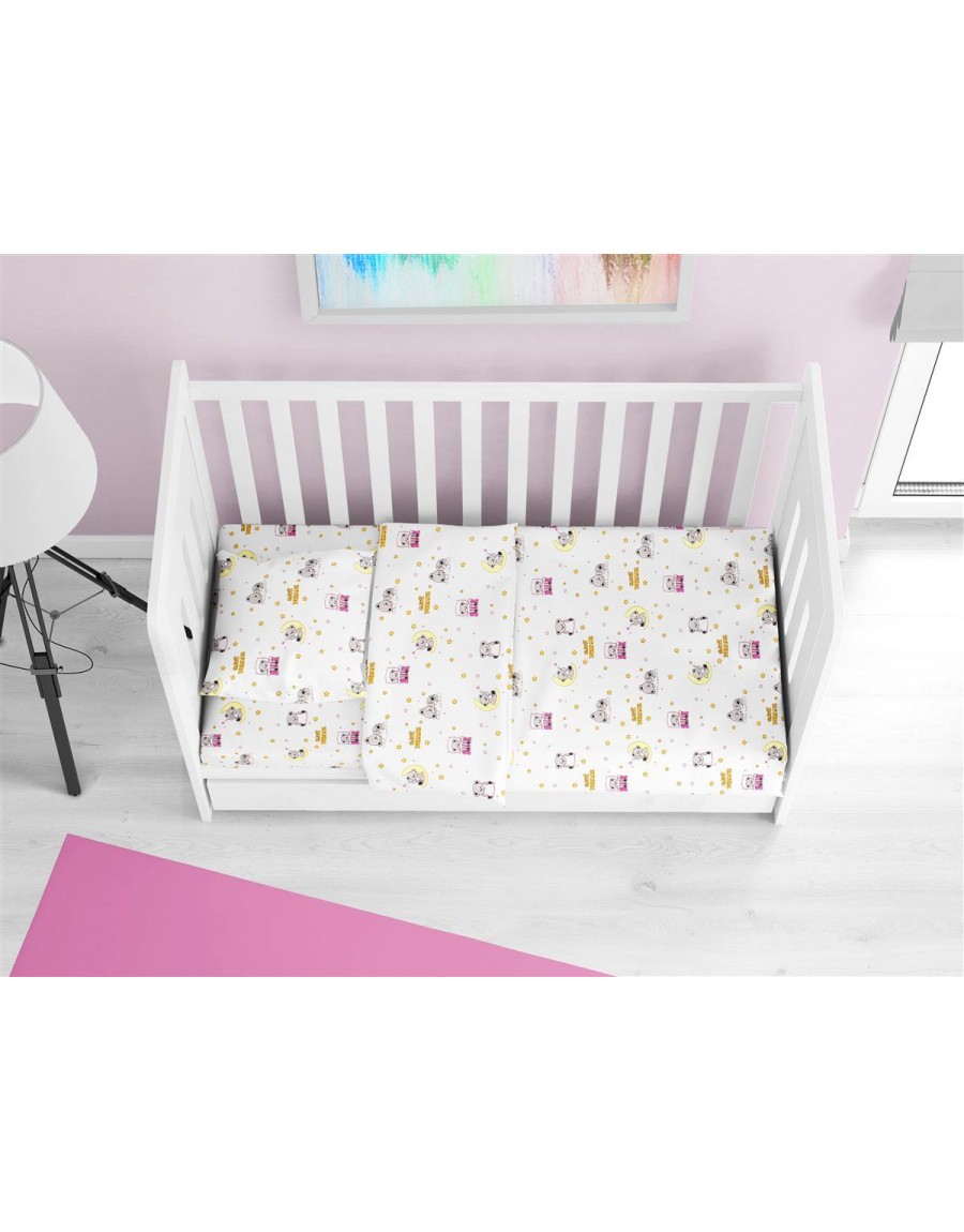 ΚΑΤΩΣΕΝΤΟΝΟ ΜΕ ΛΑΣΤΙΧΟ bebe Sweet Dreams 553 0,70X1,40X0,15 White-Pink 100% Cotton