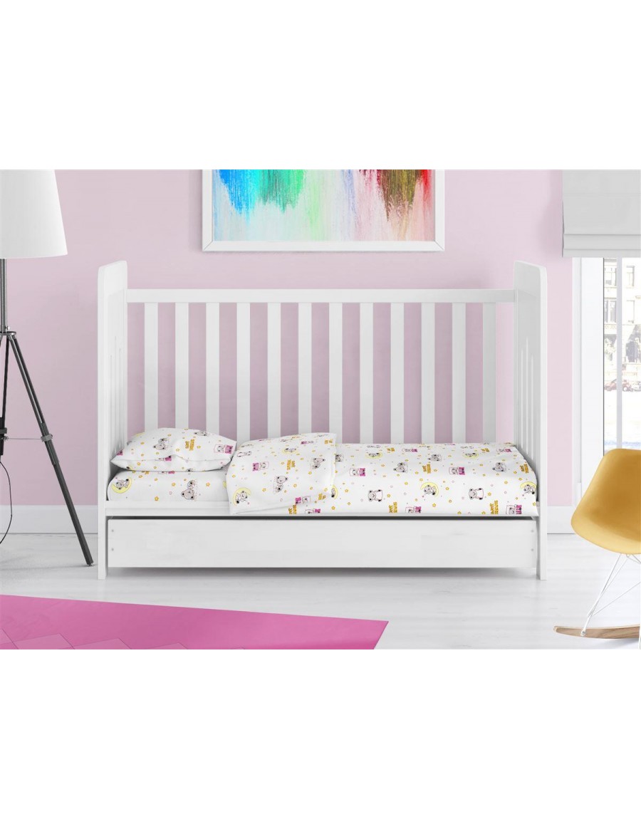 ΣΕΝΤΟΝΙΑ ΕΜΠΡΙΜΕ ΣΕΤ 3 τεμ bebe Sweet Dreams 553 120X160 White-Pink 100% Cotton