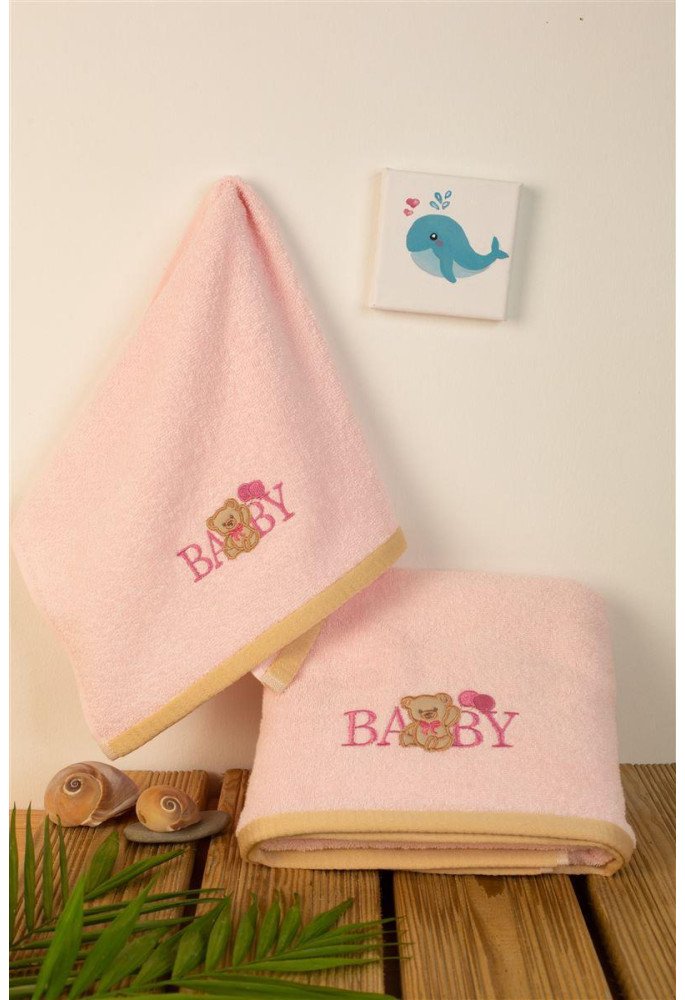 ΠΕΤΣΕΤΑ Με Κέντημα Σετ 2 τεμ bebe Baby Bear 162 30X50,70X140 Ροζ 100% Cotton