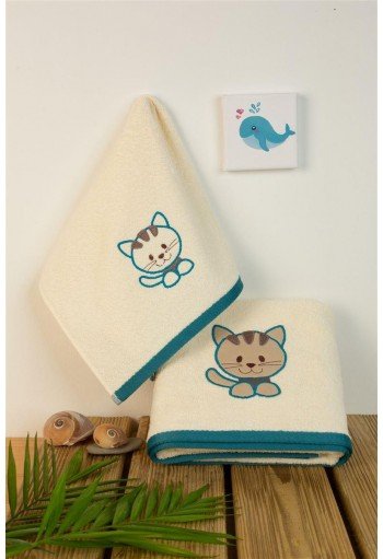 ΠΕΤΣΕΤΑ Με Κέντημα Σετ 2 τεμ bebe Kitty 138 30X50,70X140 Εκρού 100% Cotton
