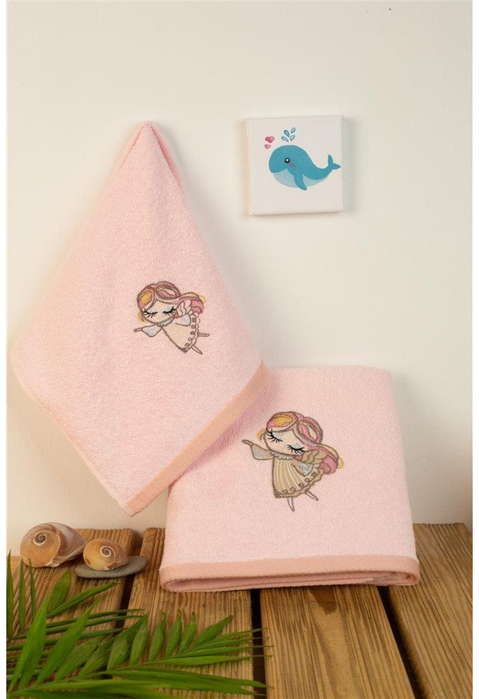 ΠΕΤΣΕΤΑ Με Κέντημα Σετ 2 τεμ bebe Little Angel 141 30X50,70X140 Ροζ 100% Cotton