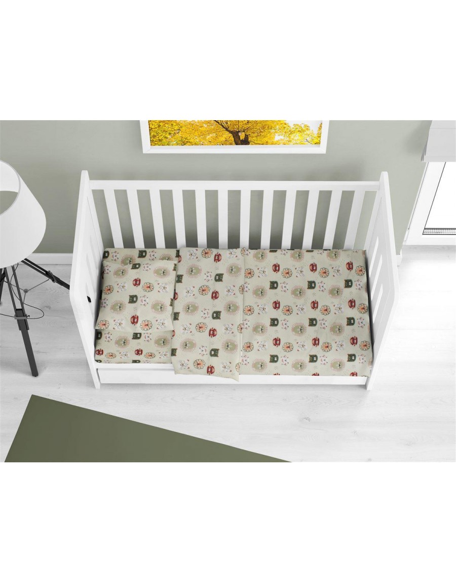 ΚΑΤΩΣΕΝΤΟΝΟ ΜΕ ΛΑΣΤΙΧΟ bebe Big Cats 27 0,70X1,40X0,15 Light Olive 100% Cotton Flannel