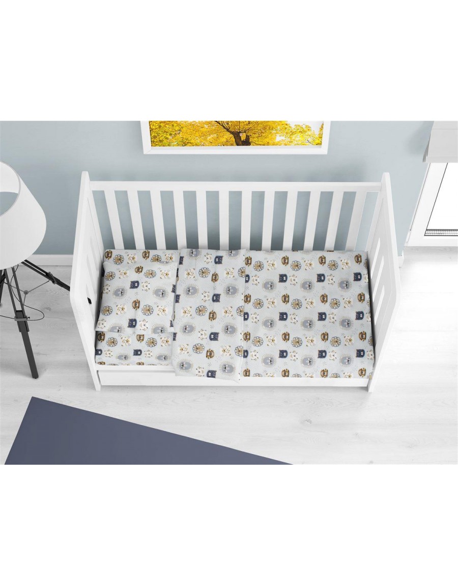 ΚΑΤΩΣΕΝΤΟΝΟ ΜΕ ΛΑΣΤΙΧΟ bebe Big Cats 28 0,70X1,40X0,15 Sky Blue 100% Cotton Flannel