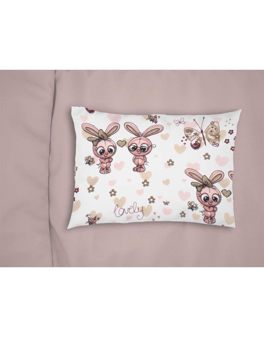 ΜΑΞΙΛΑΡΟΘΗΚΗ ΕΜΠΡΙΜΕ bebe Bunnies 30 35X45 White-Coral 100% Cotton Flannel