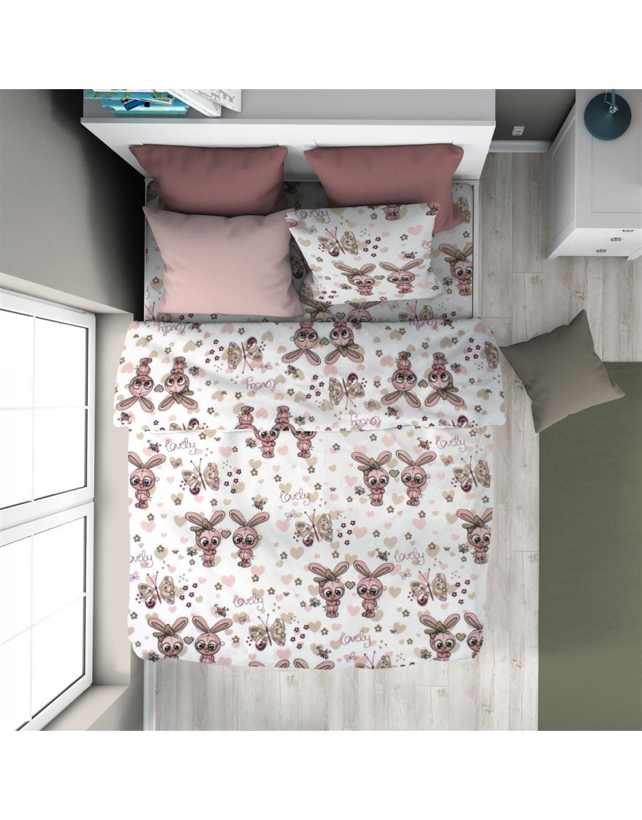 ΠΑΠΛΩΜΑΤΟΘΗΚΗ ΕΜΠΡΙΜΕ kids Bunnies 30 160X240 White-Coral 100% Cotton Flannel