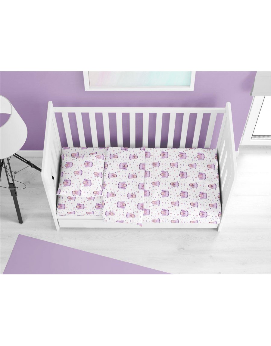 ΚΑΤΩΣΕΝΤΟΝΟ ΜΕ ΛΑΣΤΙΧΟ bebe Fairy 86 0,70X1,40X0,15 White-Lilac 100% Cotton Flannel