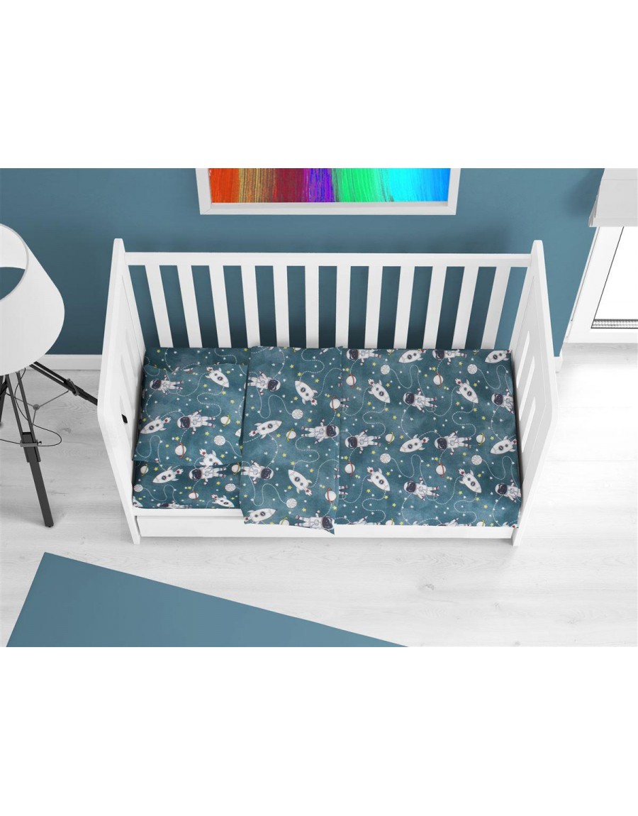 ΚΑΤΩΣΕΝΤΟΝΟ ΜΕ ΛΑΣΤΙΧΟ bebe Galaxy Travel 91 0,70X1,40X0,15 Petrol 100% Cotton Flannel