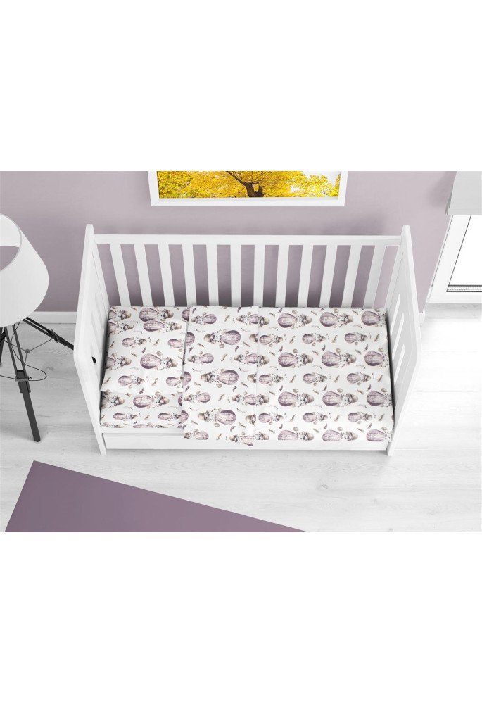 ΚΑΤΩΣΕΝΤΟΝΟ ΜΕ ΛΑΣΤΙΧΟ bebe Hot Air Balloon 78 0,70X1,40X0,15 Lilac 100% Cotton Flannel