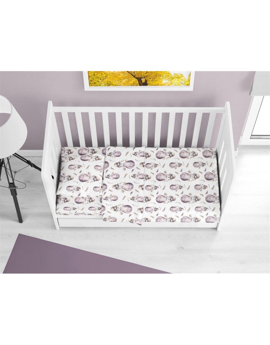 ΚΑΤΩΣΕΝΤΟΝΟ ΜΕ ΛΑΣΤΙΧΟ bebe Hot Air Balloon 78 0,70X1,40X0,15 Lilac 100% Cotton Flannel