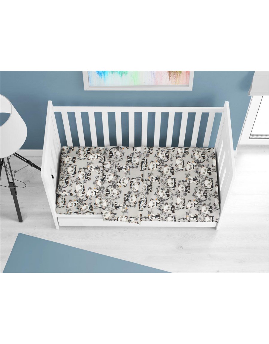 ΣΕΝΤΟΝΙΑ ΕΜΠΡΙΜΕ ΣΕΤ 3 τεμ bebe Panda Bear 96 120X160 Grey 100% Cotton Flannel