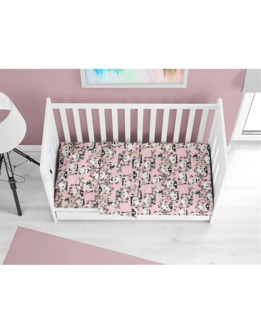 ΚΑΤΩΣΕΝΤΟΝΟ ΜΕ ΛΑΣΤΙΧΟ bebe Panda Bear 97 0,70X1,40X0,15 Pink 100% Cotton Flannel