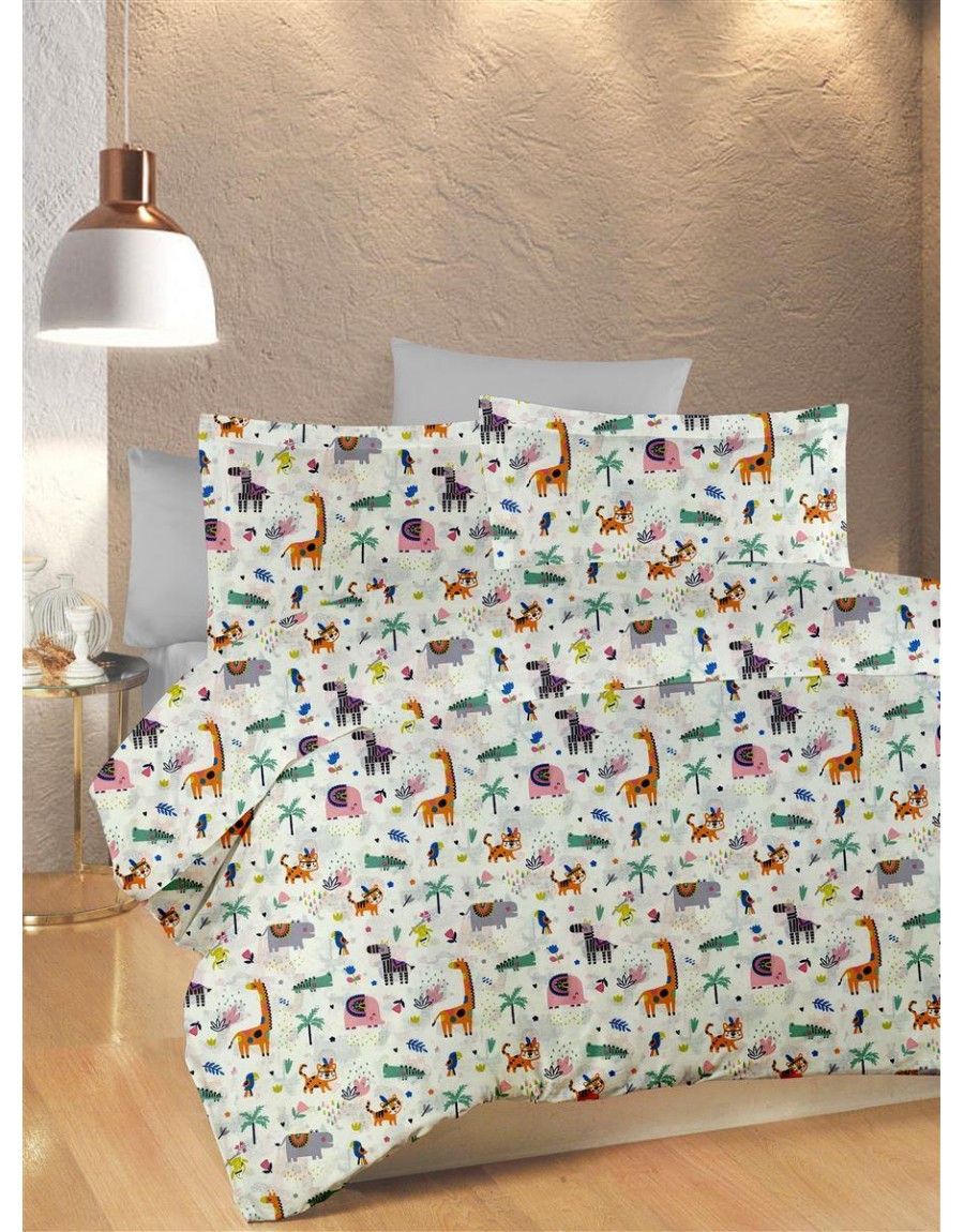 ΚΑΤΩΣΕΝΤΟΝΟ ΜΕ ΛΑΣΤΙΧΟ bebe Zoo 556 0,70X1,40X0,15 White-Multi 100% Cotton