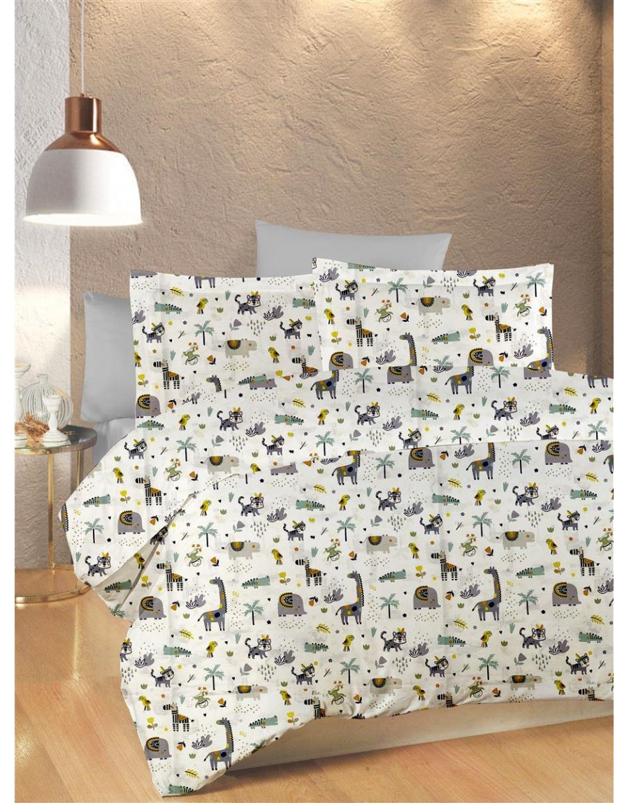 ΚΑΤΩΣΕΝΤΟΝΟ ΜΕ ΛΑΣΤΙΧΟ bebe Zoo 557 0,70X1,40X0,15 White-Grey 100% Cotton