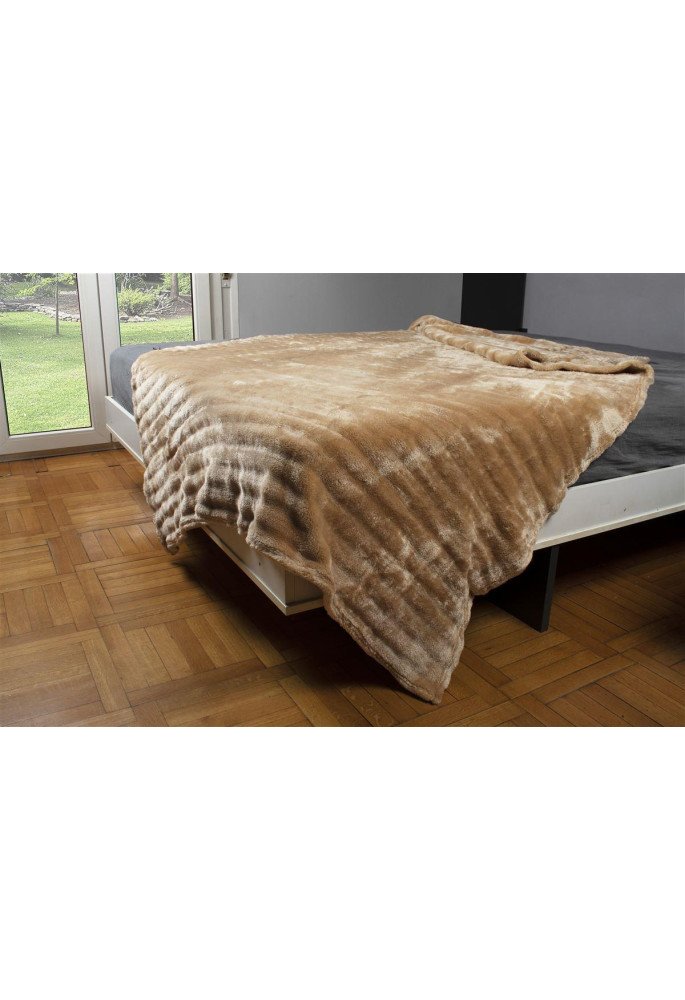 ΚΟΥΒΕΡΤΑ Coral Fleece Ριγέ 160X220 300gsm 12 Beige 100% Polyester