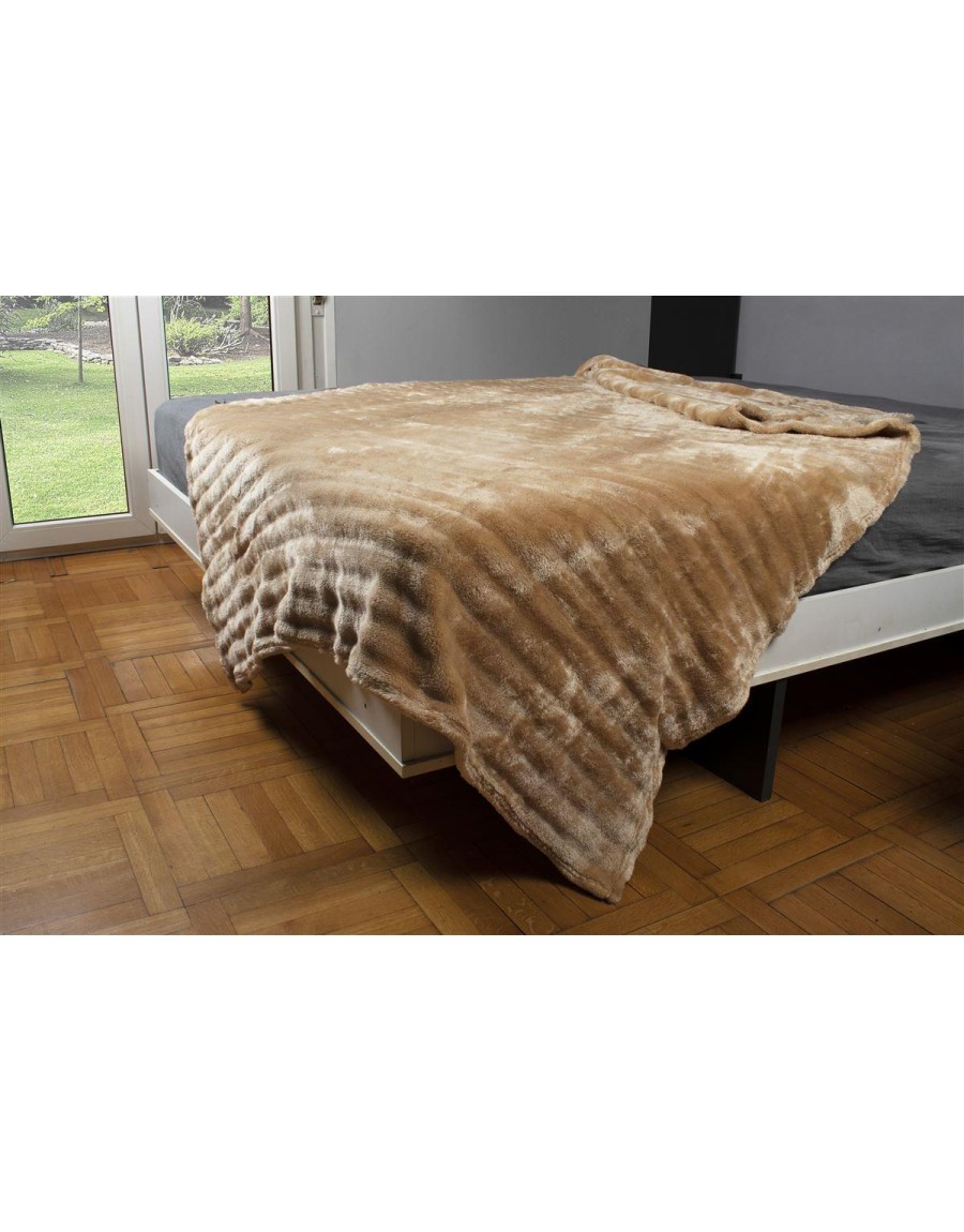 ΚΟΥΒΕΡΤΑ Coral Fleece Ριγέ 160X220 300gsm 12 Beige 100% Polyester