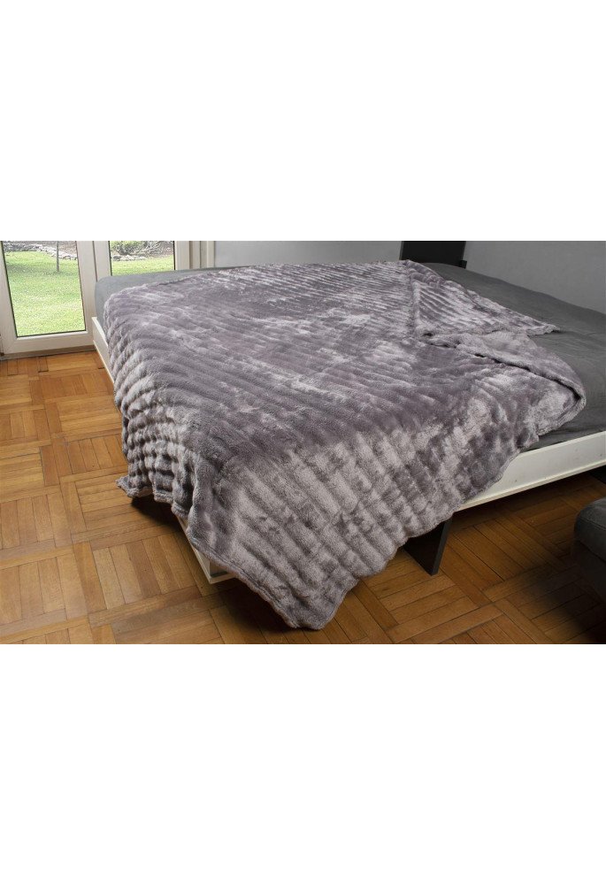 ΚΟΥΒΕΡΤΑ Coral Fleece Ριγέ 160X220 300gsm 16 Grey 100% Polyester