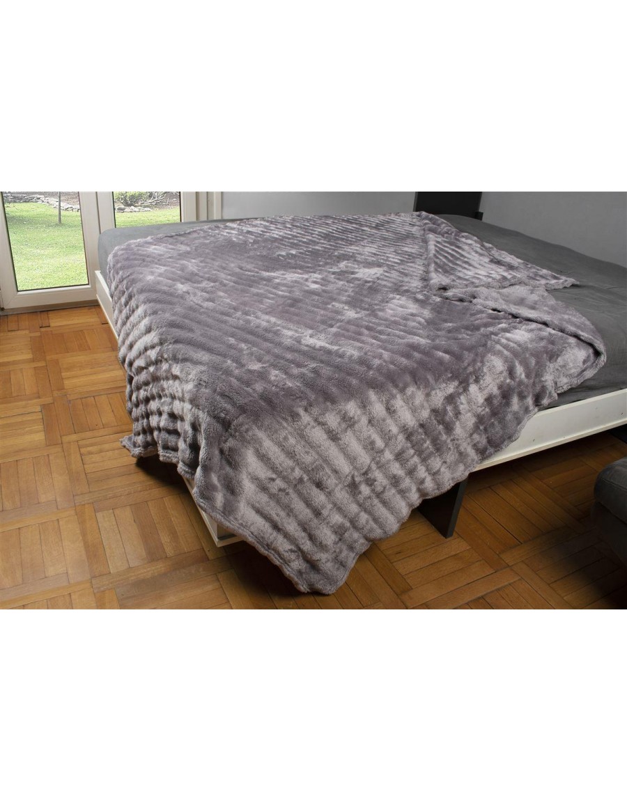 ΚΟΥΒΕΡΤΑ Coral Fleece Ριγέ 160X220 300gsm 16 Grey 100% Polyester