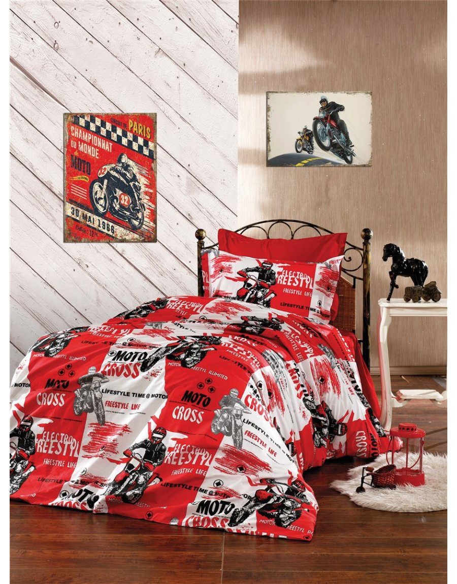 ΠΑΠΛΩΜΑΤΟΘΗΚΗ ΕΜΠΡΙΜΕ kids Motocross 288 160X240 Red 70/30 Cott/Pol