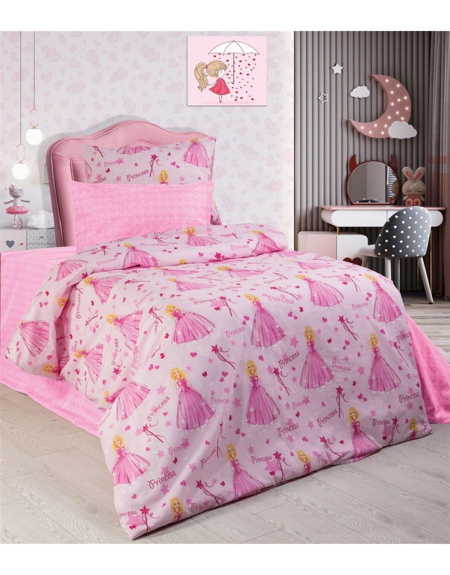 ΠΑΠΛΩΜΑΤΟΘΗΚΗ ΕΜΠΡΙΜΕ kids Princess 392 160X240 Pink 70/30 Cott/Pol