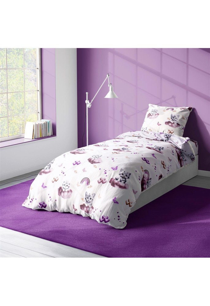 Παπλωματοθήκη Εμπριμέ kids Kitten 561 160X240 Mauve 100% Cotton