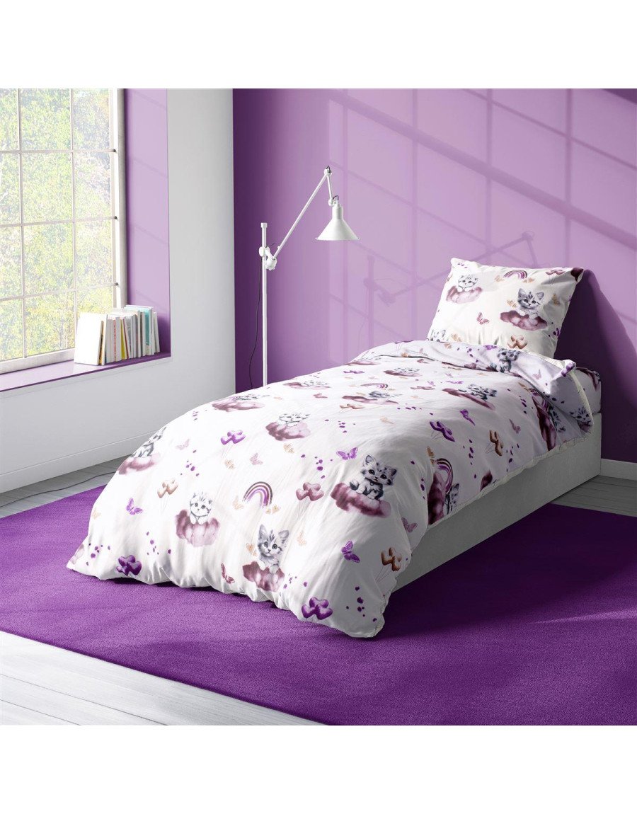 Παπλωματοθήκη Εμπριμέ kids Kitten 561 160X240 Mauve 100% Cotton