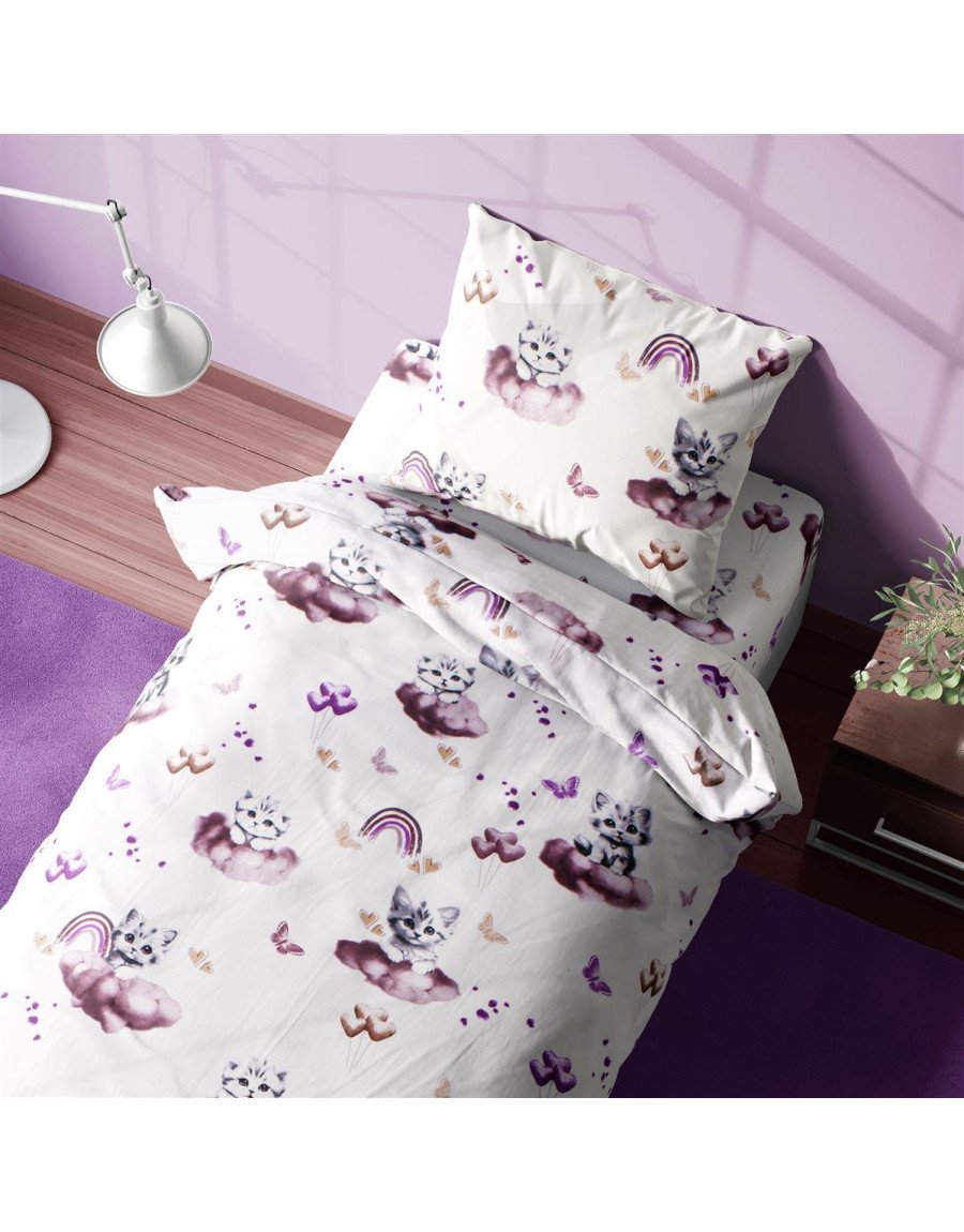 Σεντόνια Εμπριμέ Σετ 2 τεμ kids Kitten 561 160X240 Mauve 100% Cotton