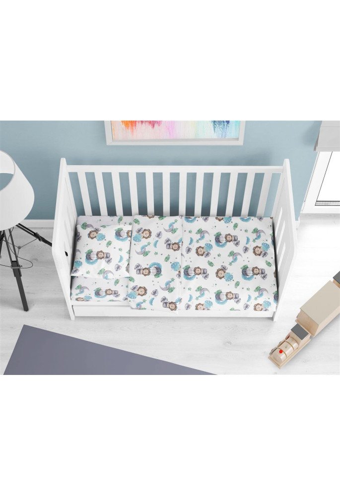 Κατωσέντονο Με Λάστιχο bebe Lion 533 0,70X1,40X0,15 Sky Blue 100% Cotton