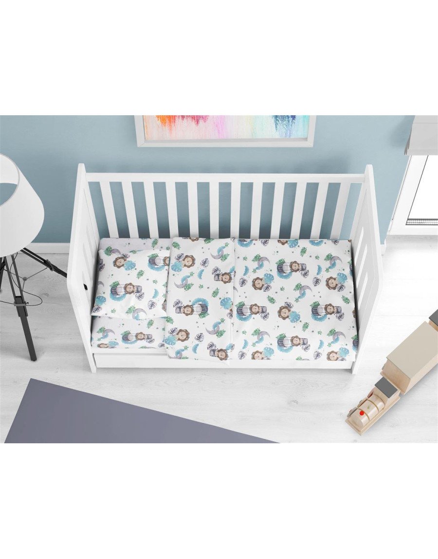 Κατωσέντονο Με Λάστιχο bebe Lion 533 0,70X1,40X0,15 Sky Blue 100% Cotton