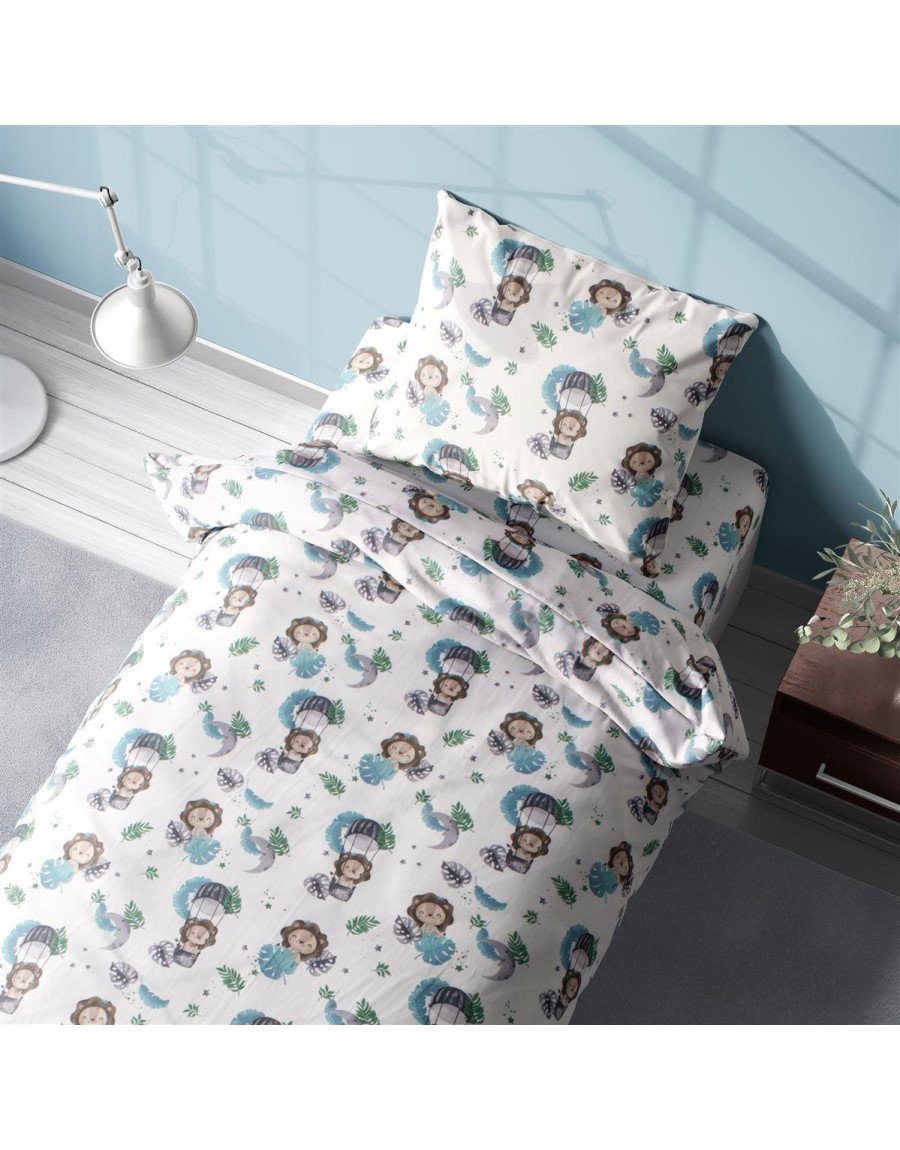 Σεντόνια Εμπριμέ Σετ 2 τεμ kids Lion 533 160X240 Sky Blue 100% Cotton