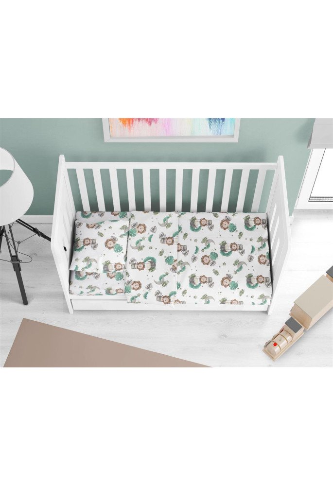 Κατωσέντονο Με Λάστιχο bebe Lion 534 0,70X1,40X0,15 Green 100% Cotton