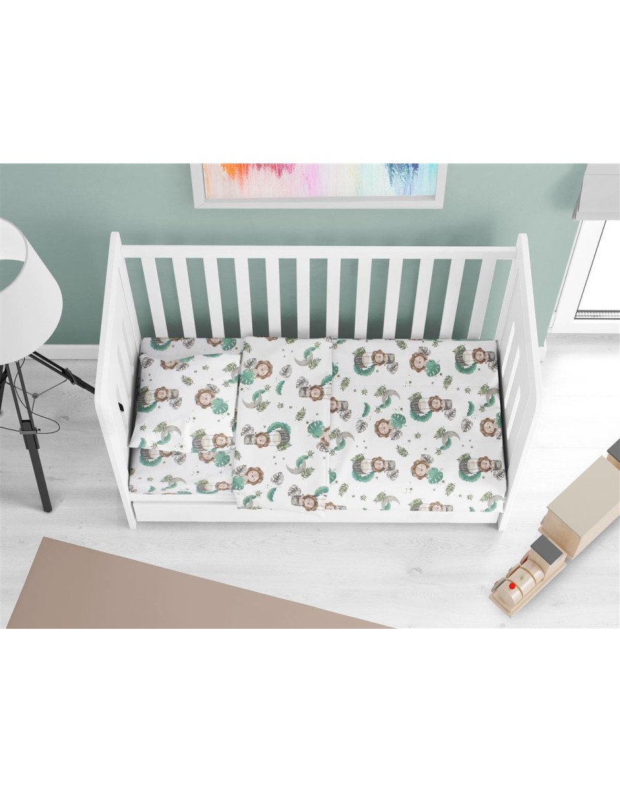 Κατωσέντονο Με Λάστιχο bebe Lion 534 0,70X1,40X0,15 Green 100% Cotton