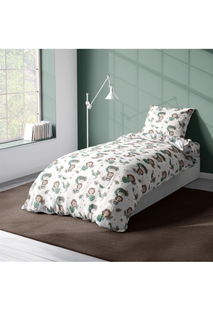 Παπλωματοθήκη Εμπριμέ kids Lion 534 160X240 Green 100% Cotton