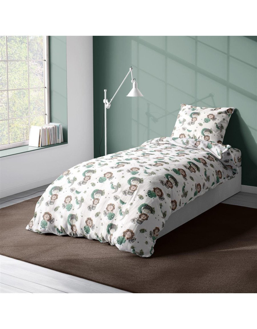 Παπλωματοθήκη Εμπριμέ kids Lion 534 160X240 Green 100% Cotton