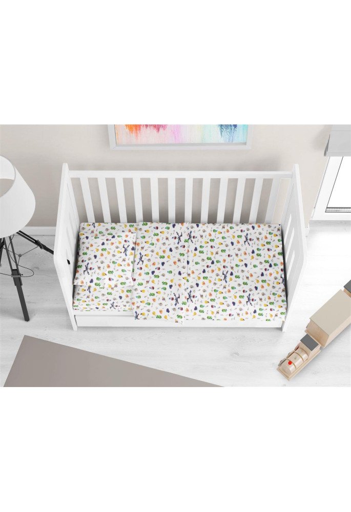 Σεντόνια Εμπριμέ Σετ 3 τεμ bebe Minecraft 565 120X160 White-Multi 100% Cotton