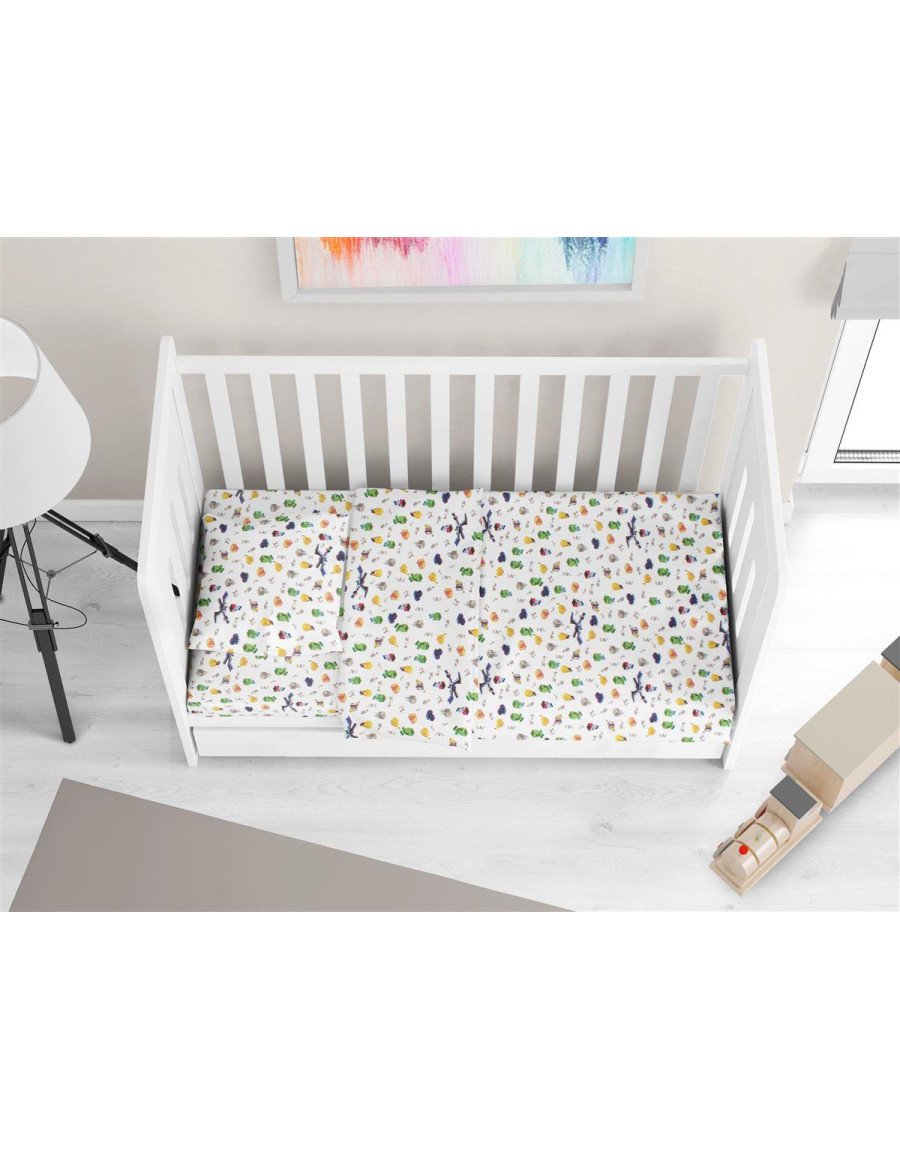 Σεντόνια Εμπριμέ Σετ 3 τεμ bebe Minecraft 565 120X160 White-Multi 100% Cotton