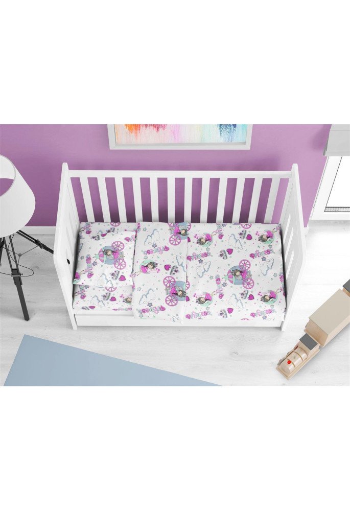 Κατωσέντονο Με Λάστιχο bebe Princess 389 0,70X1,40X0,15 White-Lila 70/30 Cott/Pol