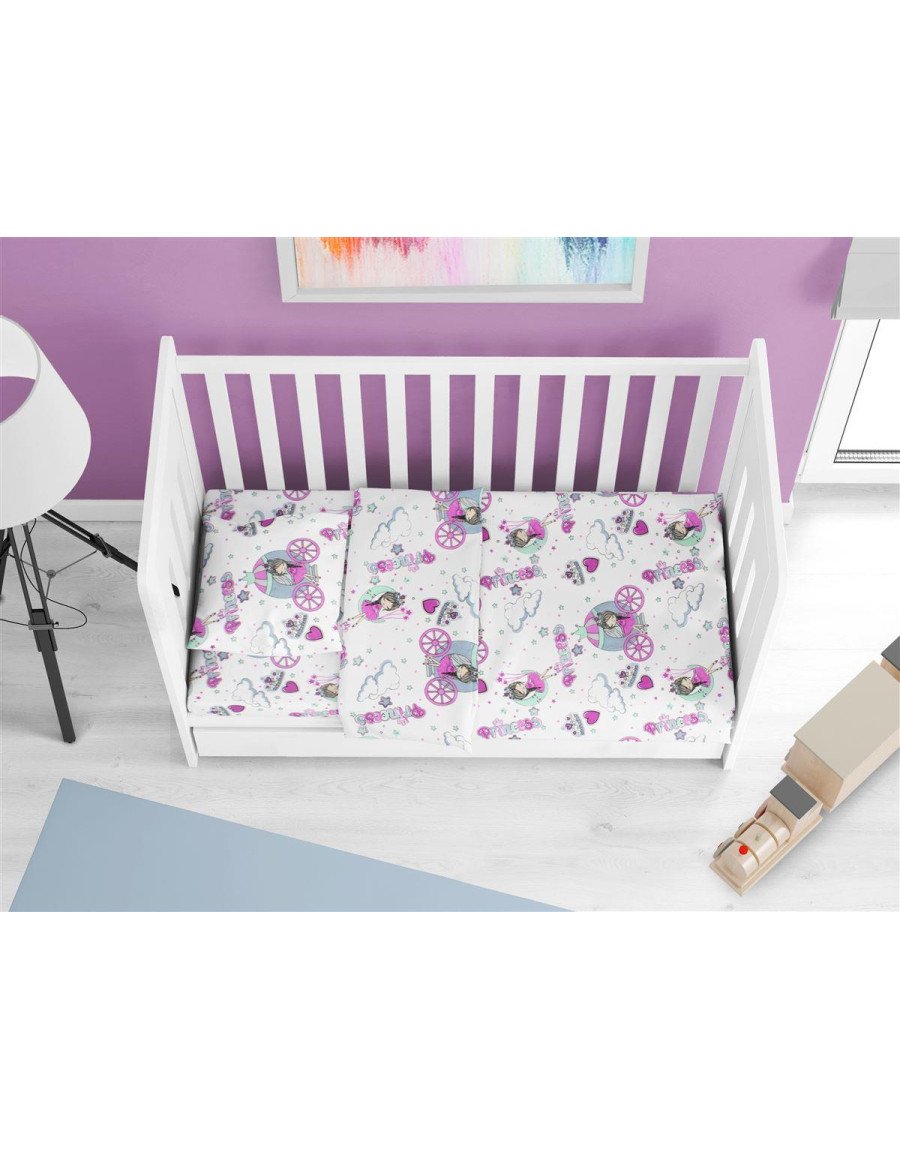 Κατωσέντονο Με Λάστιχο bebe Princess 389 0,70X1,40X0,15 White-Lila 70/30 Cott/Pol