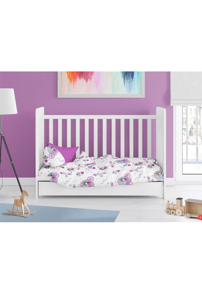 Παπλωματοθήκη Εμπριμέ bebe Princess 389 120X160 White-Lila 70/30 Cott/Pol