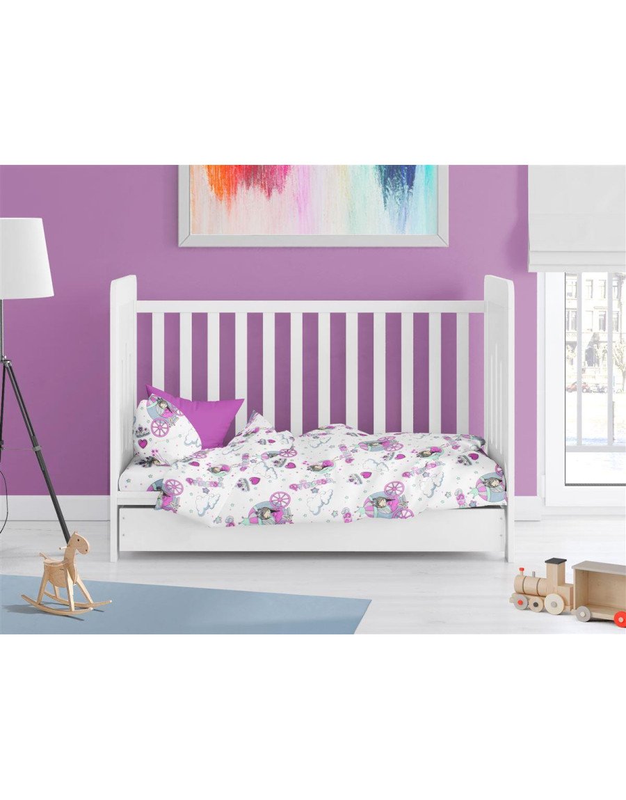 Παπλωματοθήκη Εμπριμέ bebe Princess 389 120X160 White-Lila 70/30 Cott/Pol