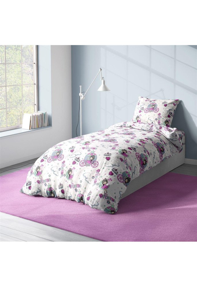 Παπλωματοθήκη Εμπριμέ kids Princess 389 160X240 White-Lila 70/30 Cott/Pol