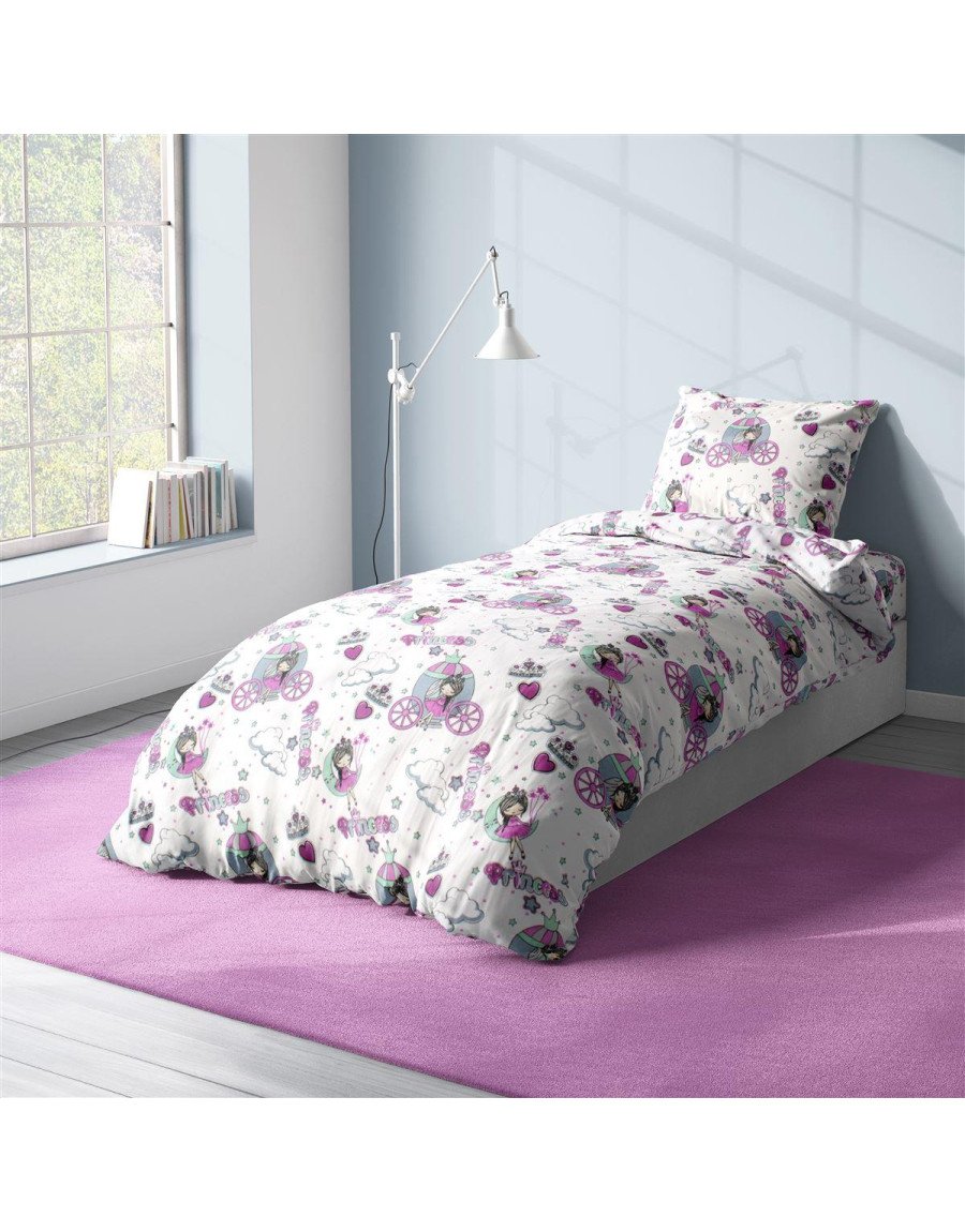 Παπλωματοθήκη Εμπριμέ kids Princess 389 160X240 White-Lila 70/30 Cott/Pol