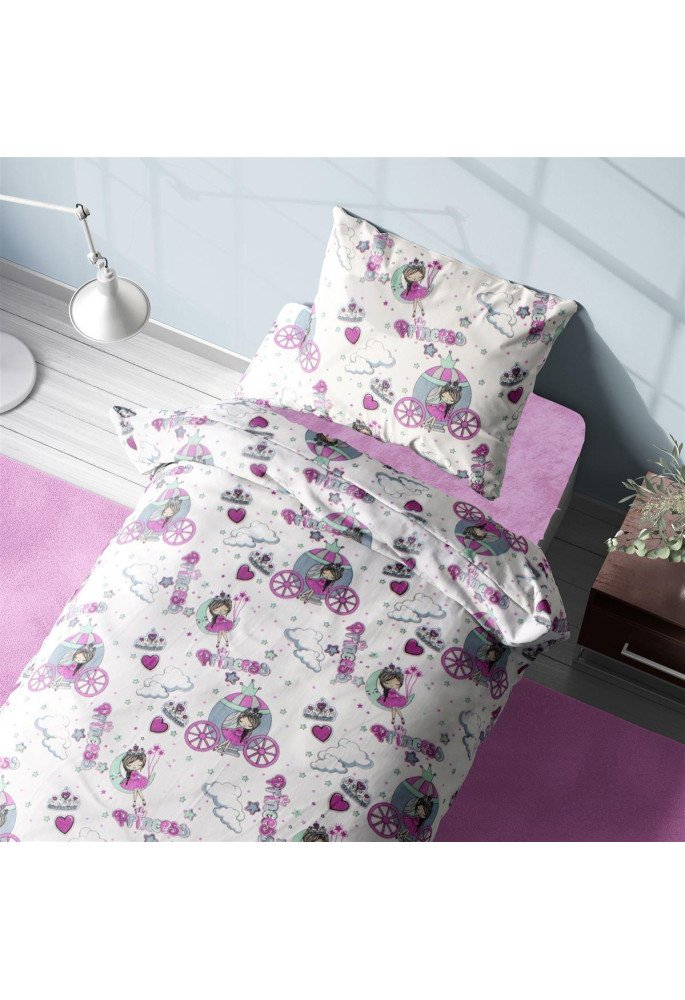 Σεντόνια Εμπριμέ Σετ 3 τεμ kids Princess 389 160X240 White-Lila 70/30 Cott/Pol