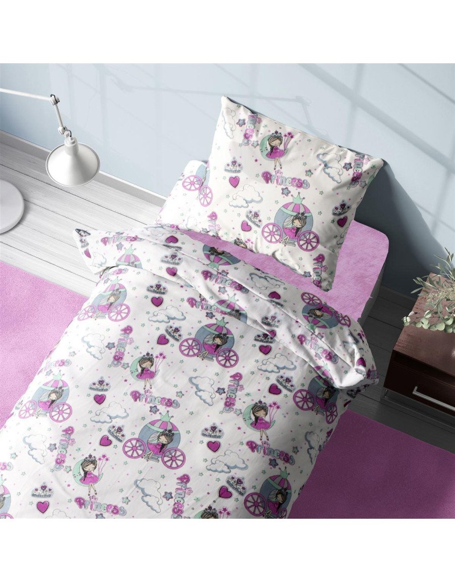 Σεντόνια Εμπριμέ Σετ 3 τεμ kids Princess 389 160X240 White-Lila 70/30 Cott/Pol