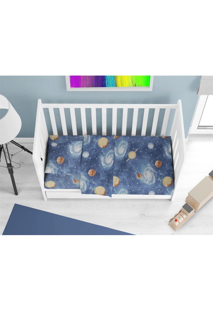 Κατωσέντονο Με Λάστιχο bebe Milky Way 185 0,70X1,40X0,15 Blue 100% Cotton