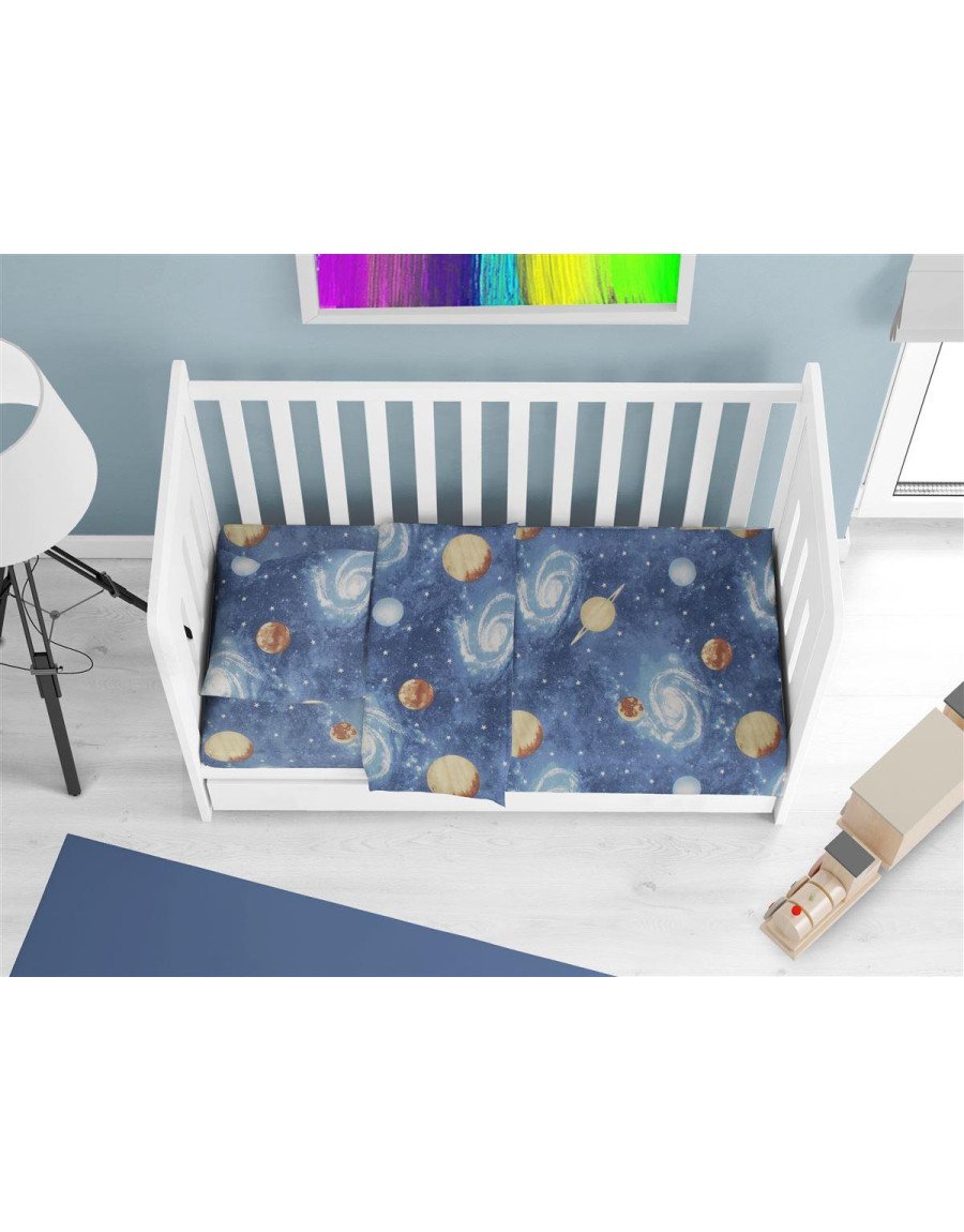 Κατωσέντονο Με Λάστιχο bebe Milky Way 185 0,70X1,40X0,15 Blue 100% Cotton