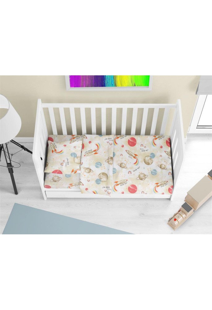 Κατωσέντονο Με Λάστιχο bebe Spaceship 186 0,70X1,40X0,15 Beige 100% Cotton