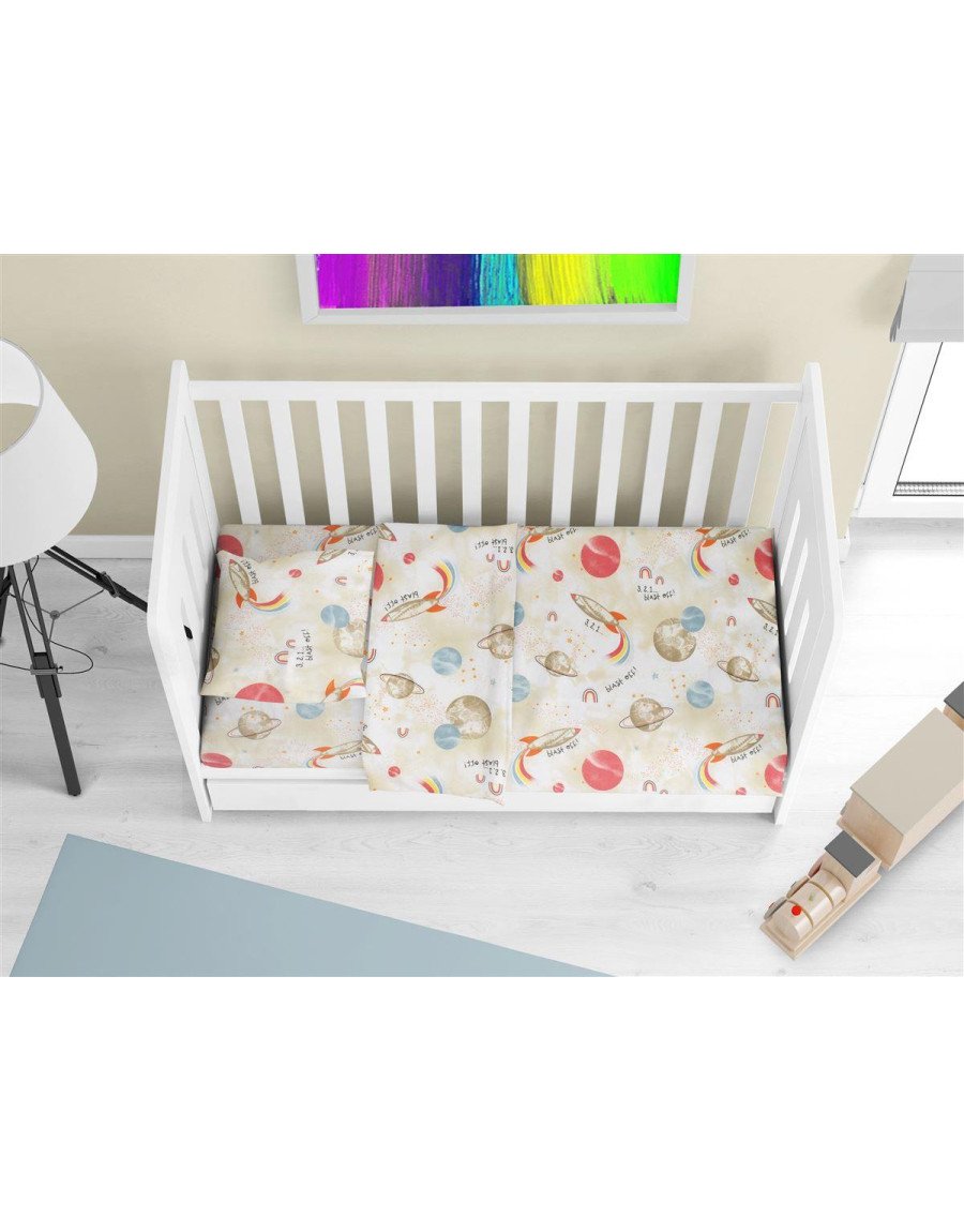 Κατωσέντονο Με Λάστιχο bebe Spaceship 186 0,70X1,40X0,15 Beige 100% Cotton