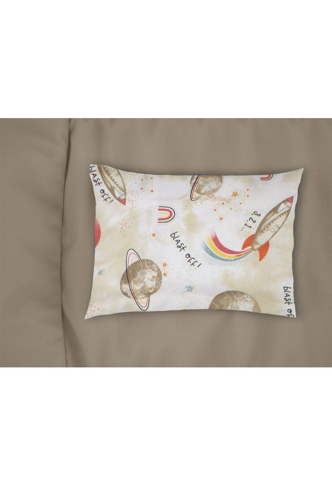 Μαξιλαροθήκη Εμπριμέ kids Spaceship 186 50X70 Beige 100% Cotton