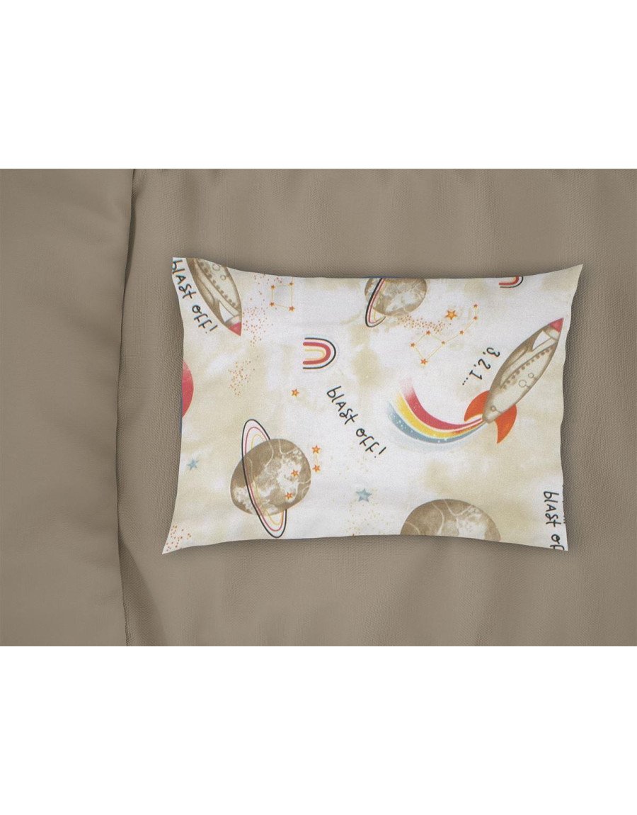 Μαξιλαροθήκη Εμπριμέ kids Spaceship 186 50X70 Beige 100% Cotton