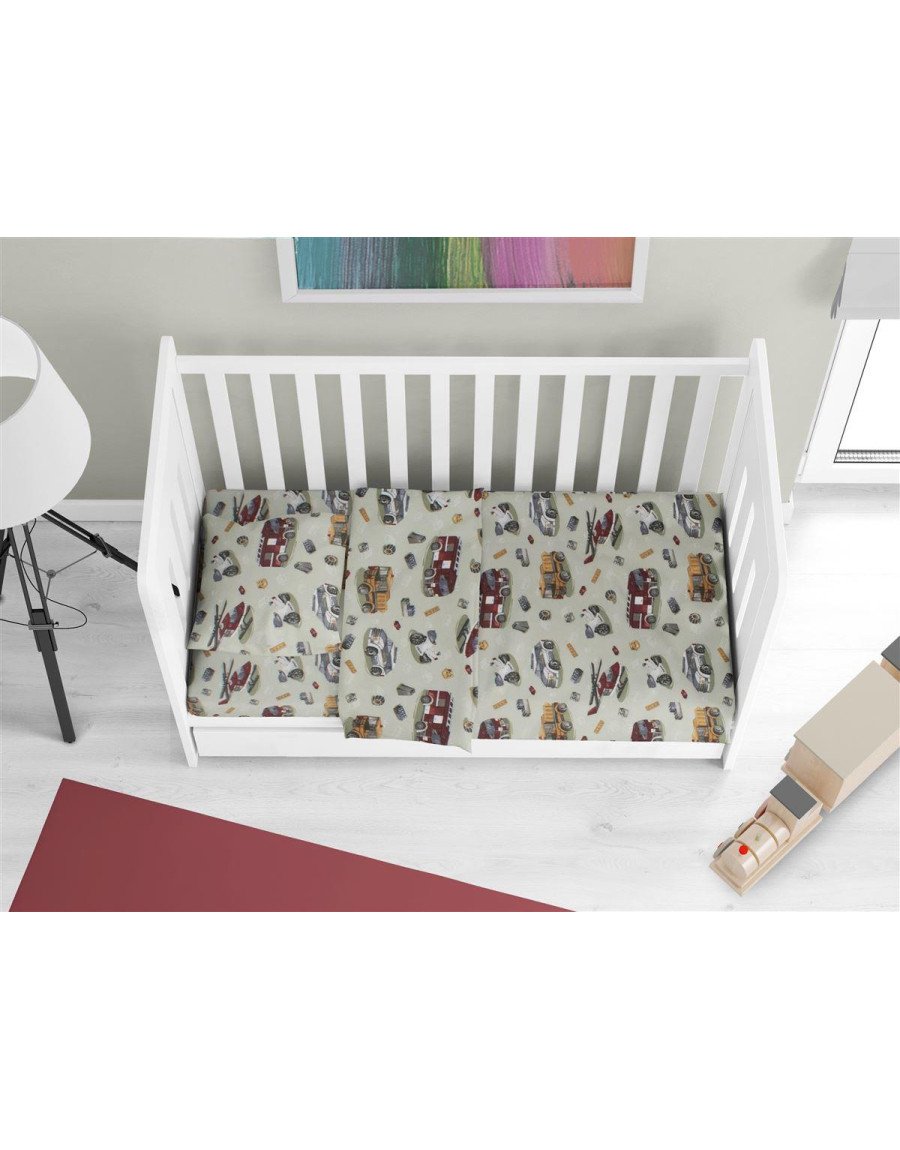 Σεντόνια Εμπριμέ Σετ 3 τεμ bebe Toys 47 120X160 Olive 100% Cotton Flannel